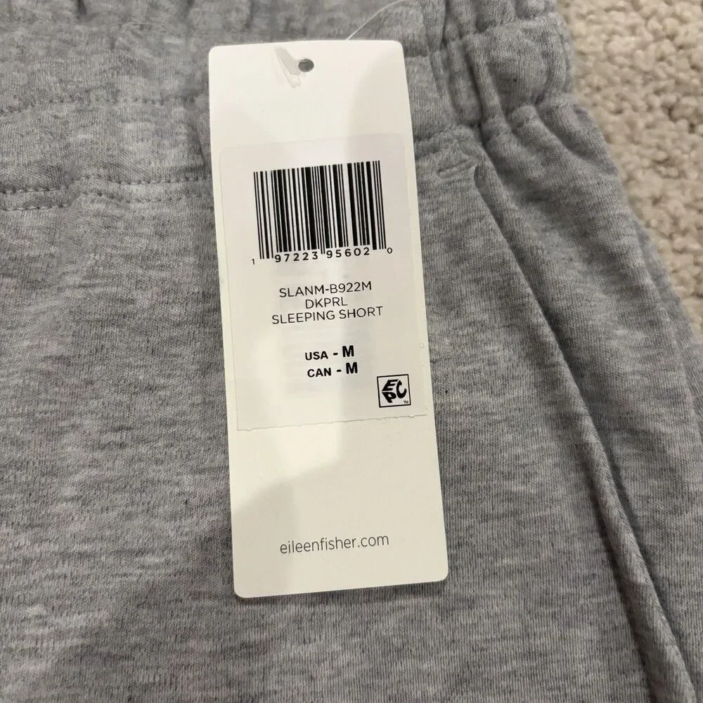 NWT Eileen Fisher Women Melange Organic Cotton Interlock Sleep Shorts Gray-MED